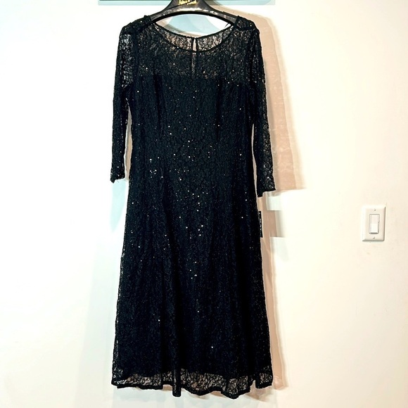 S.L.N.Y Fashions Women's Midi Length Sequin Lace Fit n Flare Dress plus 14 black - Picture 2 of 9